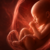 Illustration of an unborn baby developing in the womb, representing the ethical and philosophical debate about fetal personhood and when human life begins.